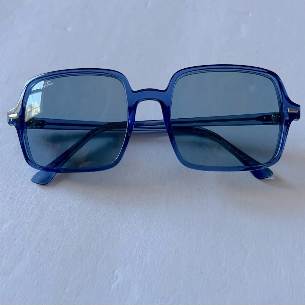RAY-BAN WOMENS SQUARE II RB  1973 6587 SUNGLASSES TRUE BLUE TRANSPARENT NWOT